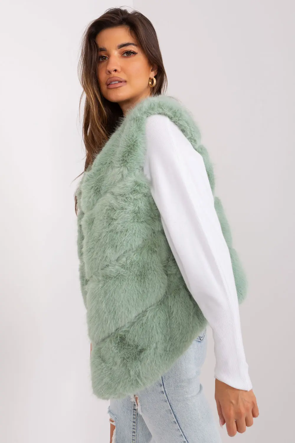 Gilet en fausse fourrure vert – Image 3