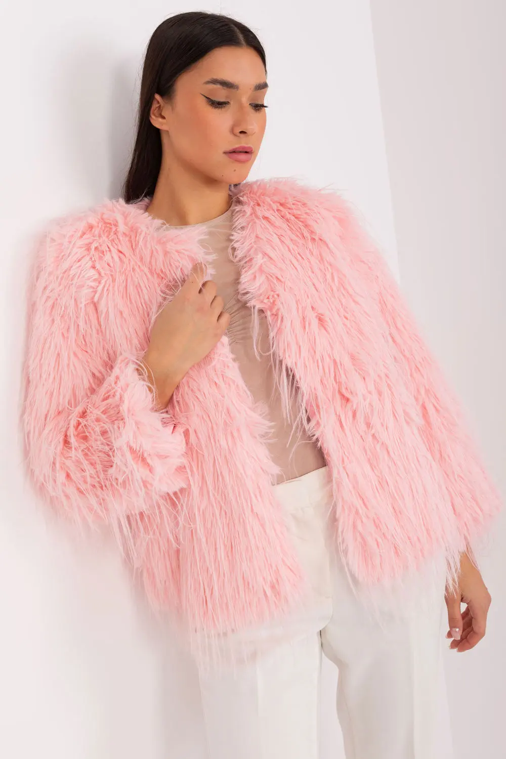 Veste en fausse fourrure rose