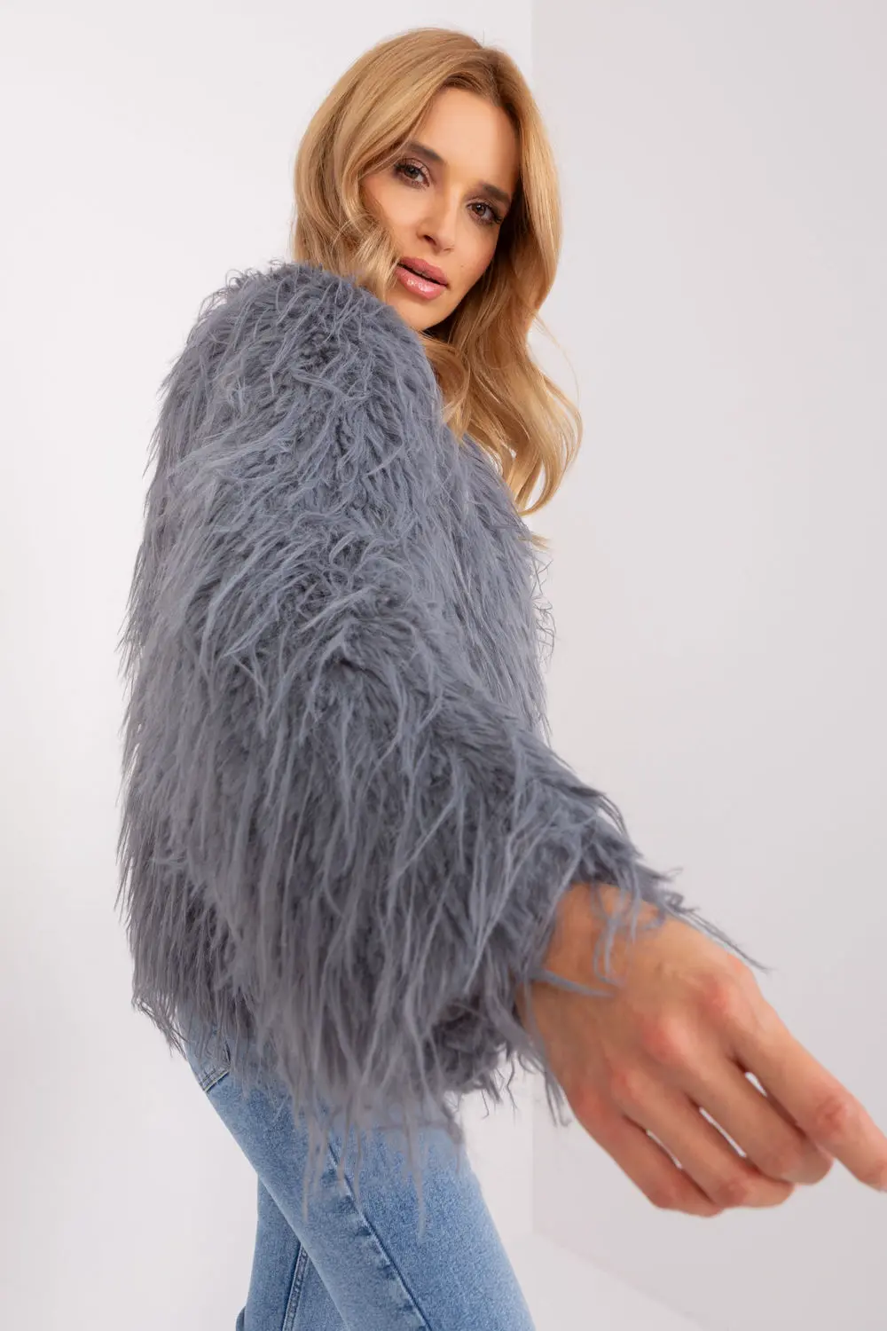 Veste en fausse fourrure grise – Image 2