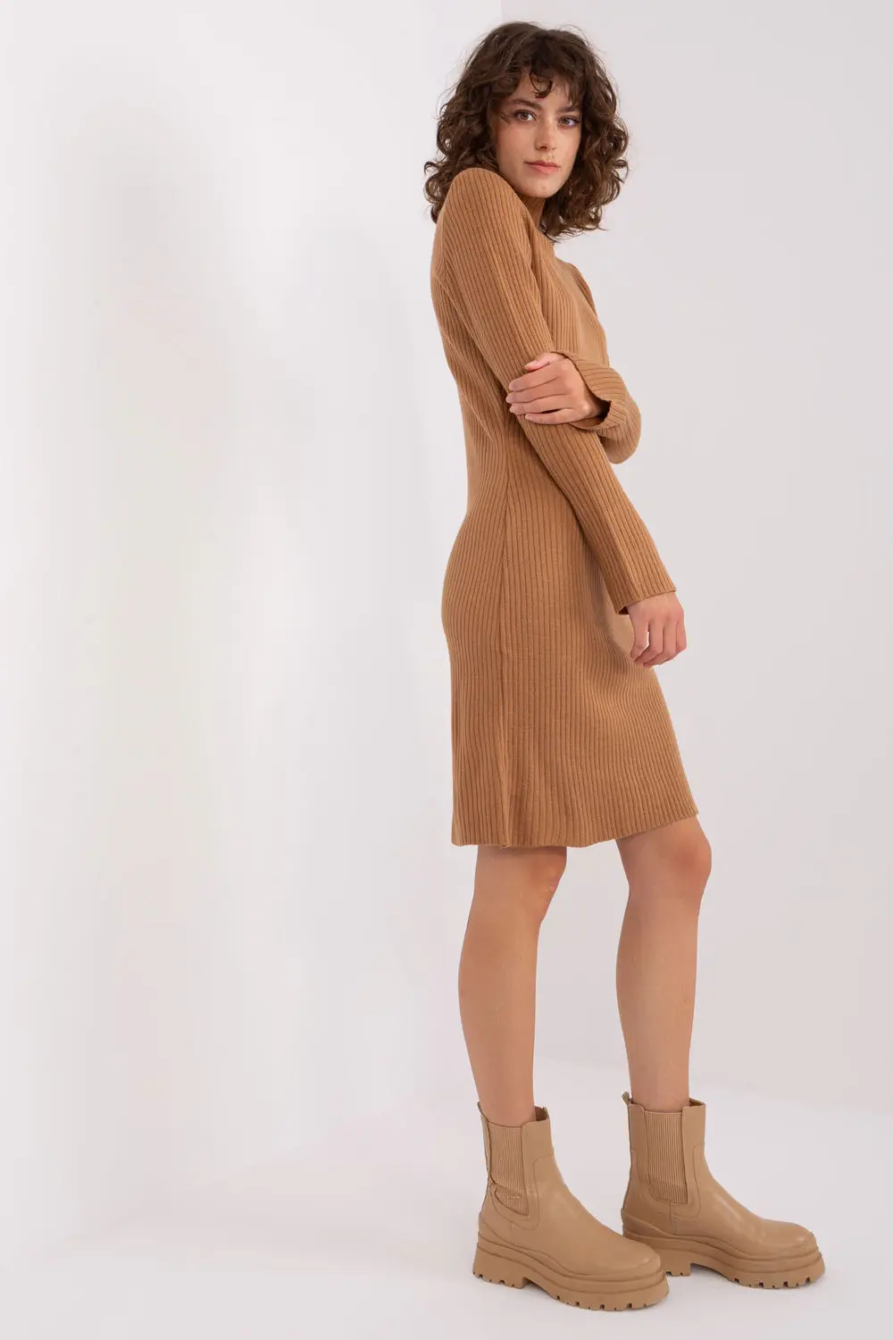 Robe midi brune à manches longues – Image 2