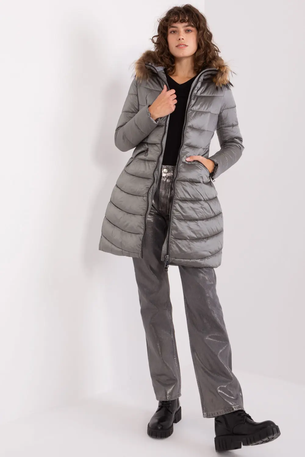 Veste matelassé grise à capuche