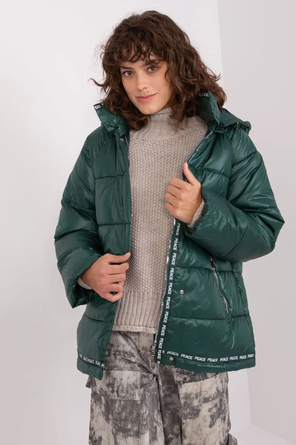 Veste matelassé verte à capuche