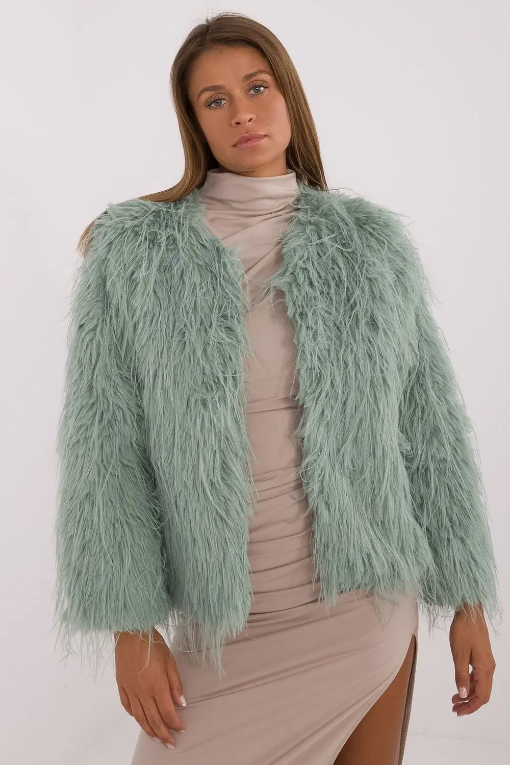 Veste en fausse fourrure verte
