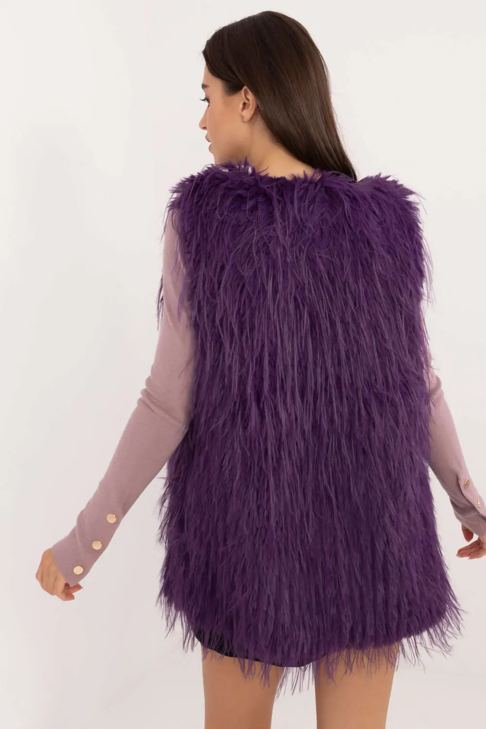 Gilet en fausse fourrure violet à capuche – Image 3