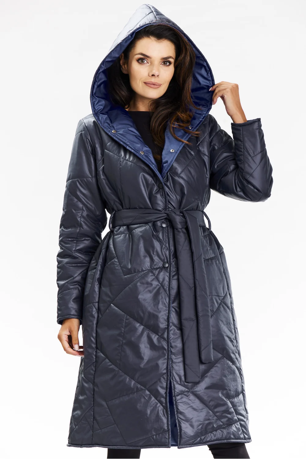 Manteau matelassé bleu marine à capuche