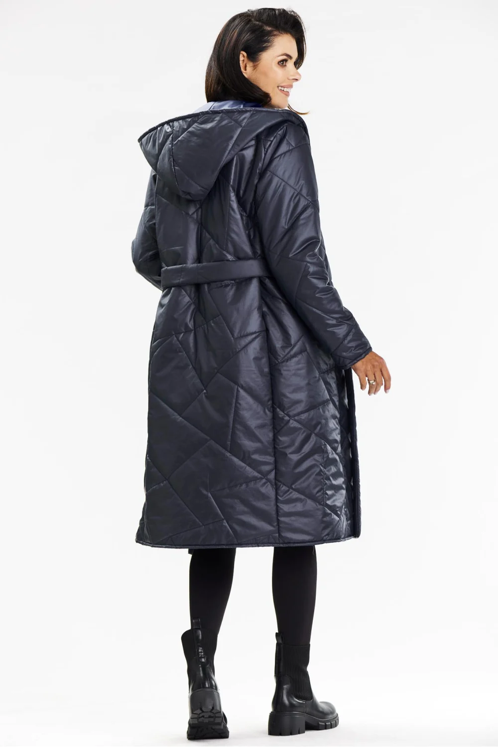 Manteau matelassé bleu marine à capuche – Image 3