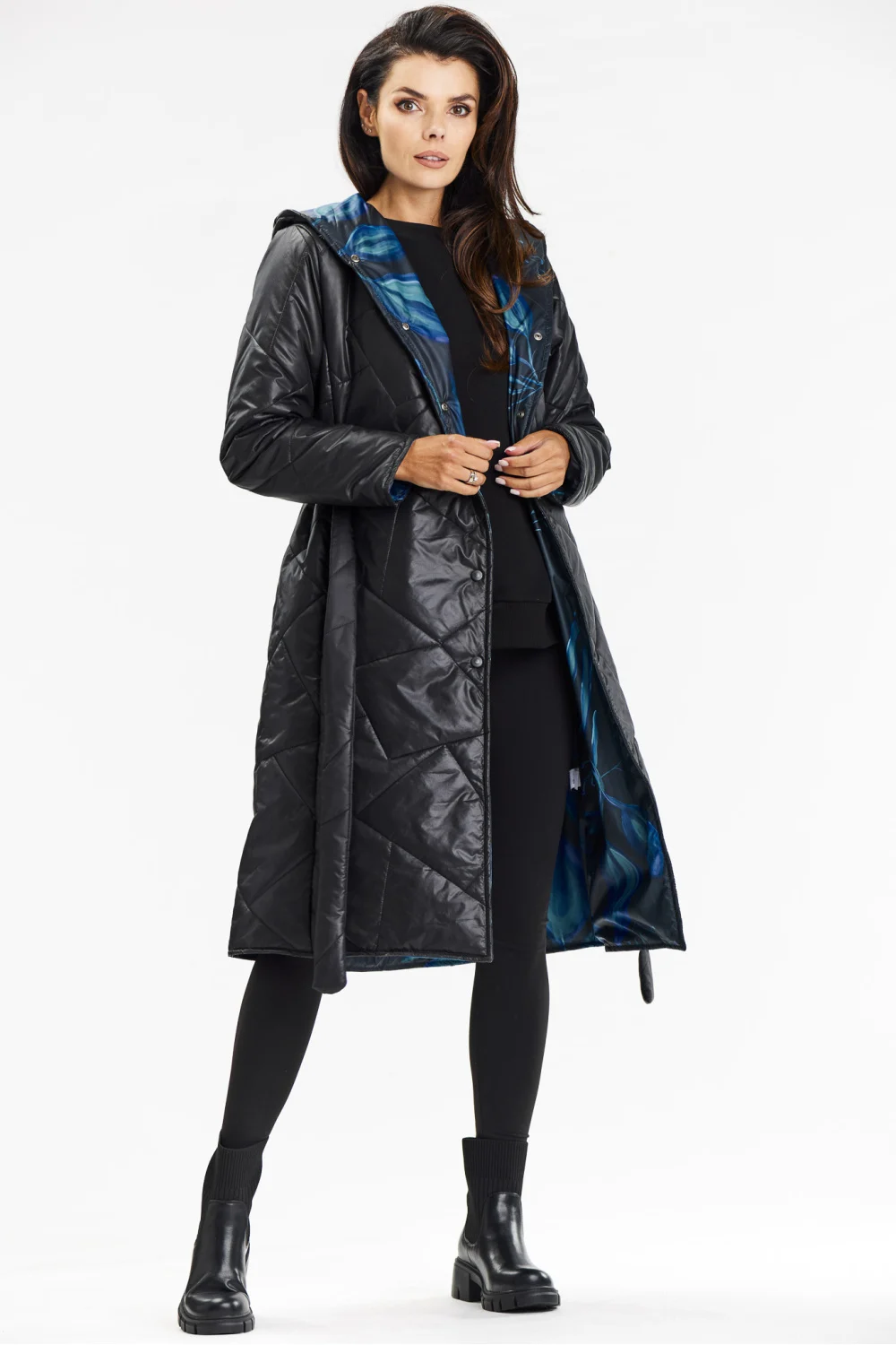 Manteau matelassé noir à capuche – Image 2