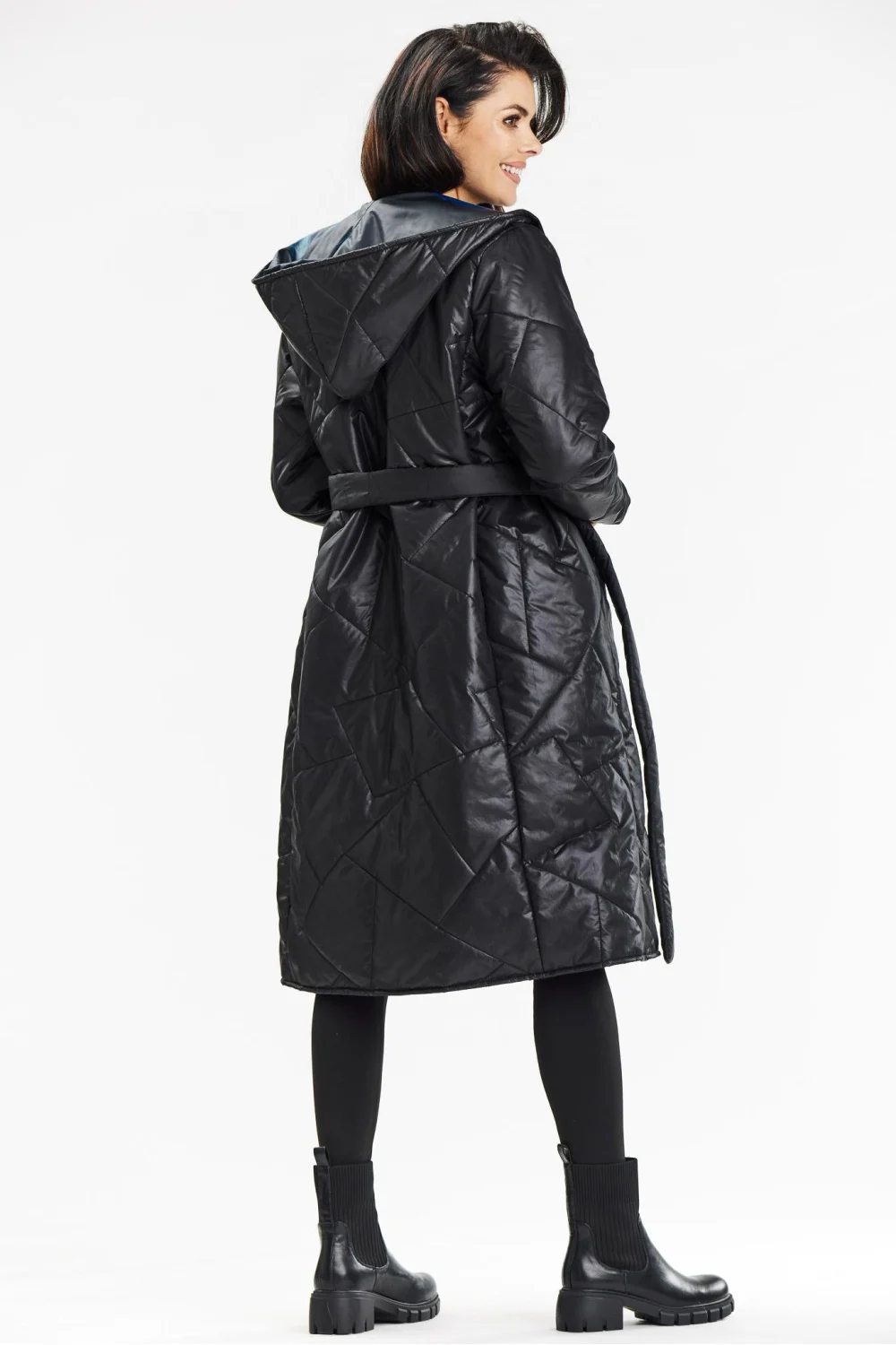 Manteau matelassé noir à capuche – Image 3