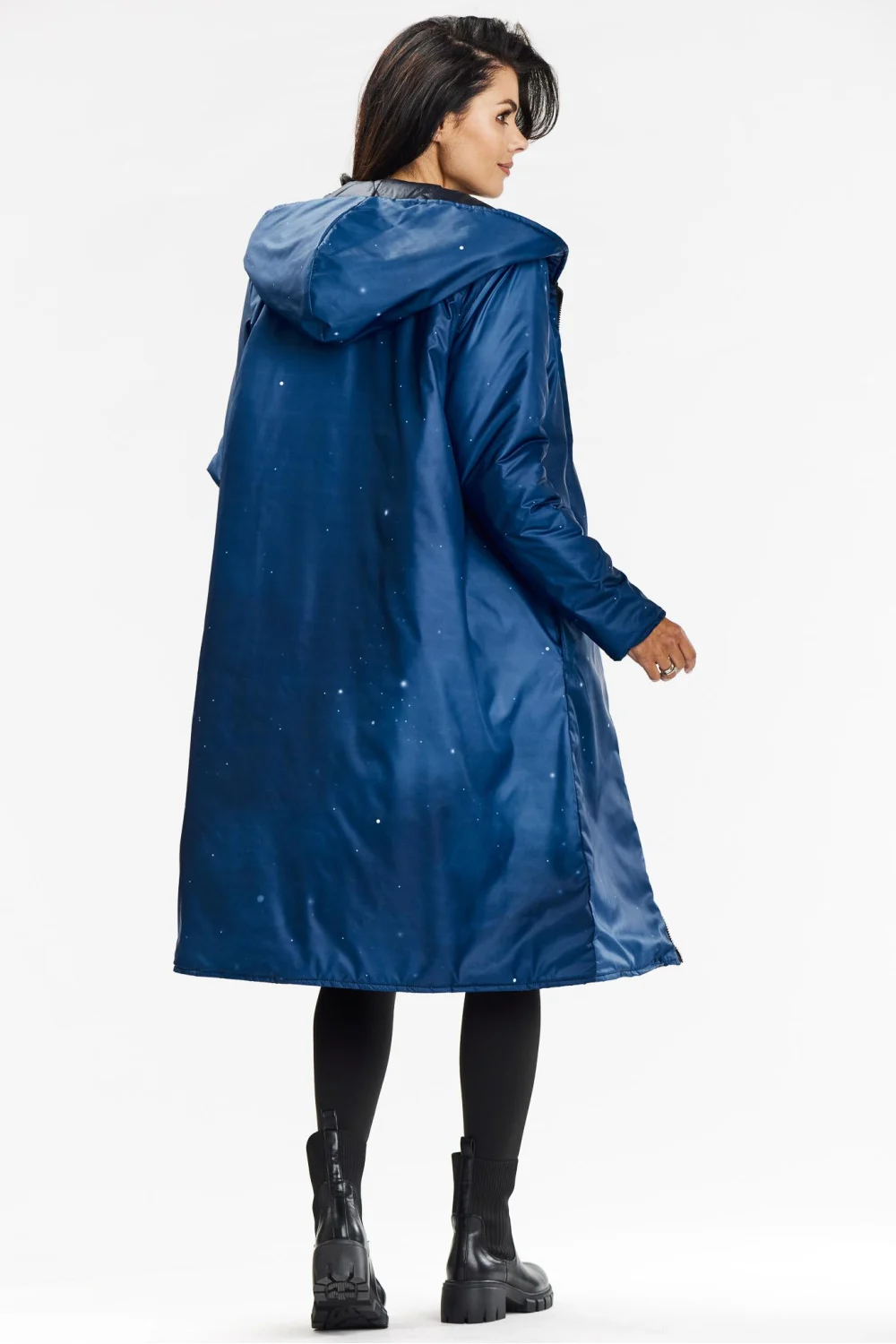 Manteau matelassé bleu marine à capuche – Image 3