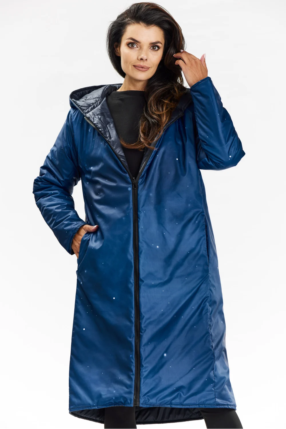 Manteau matelassé bleu marine à capuche – Image 4