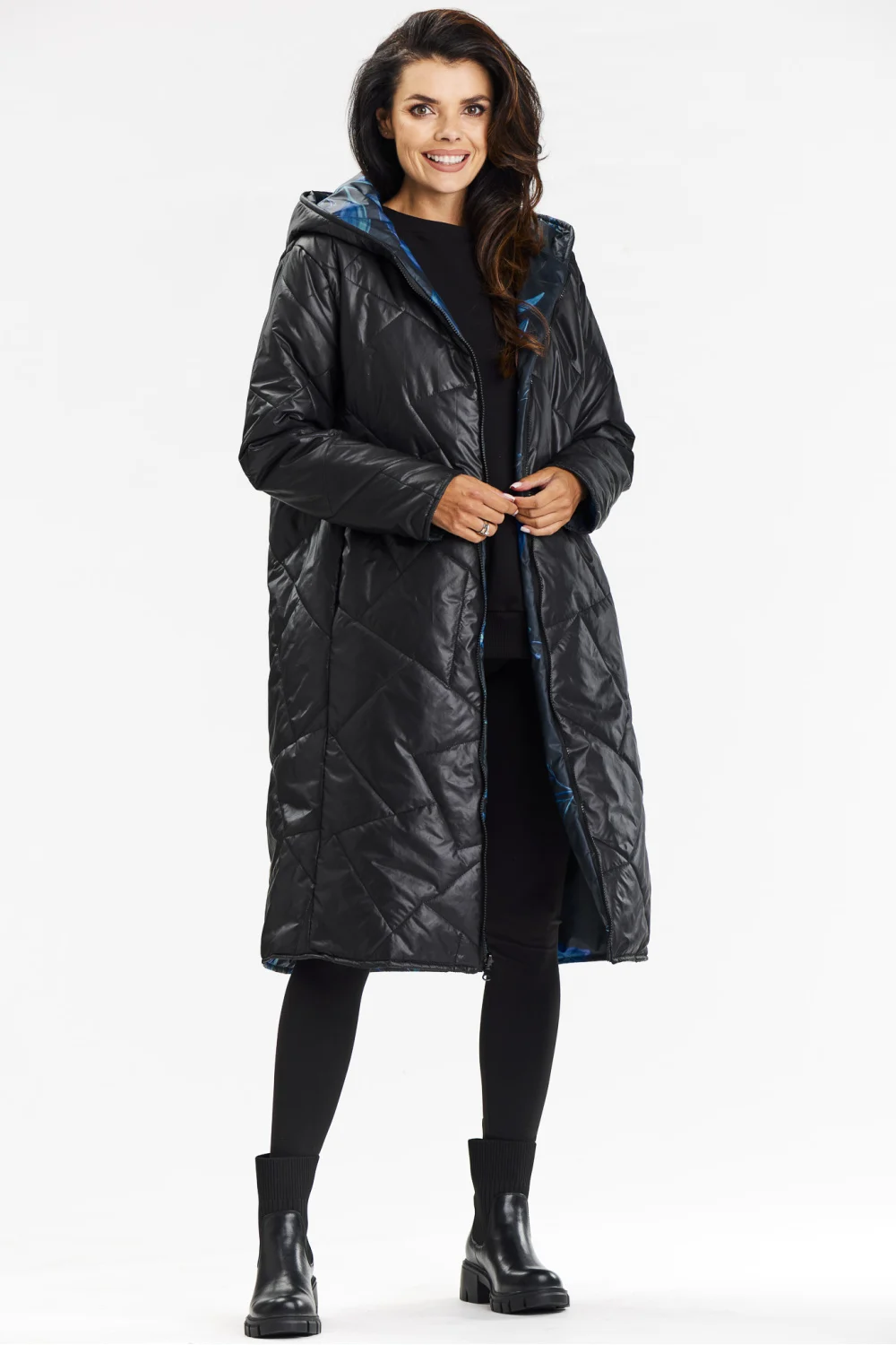 Manteau matelassé noir à capuche – Image 2