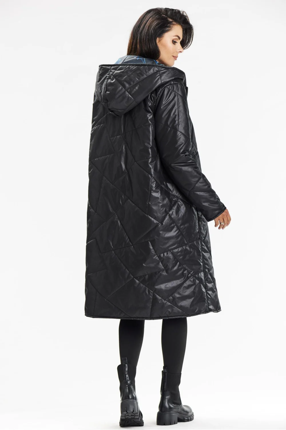 Manteau matelassé noir à capuche – Image 3