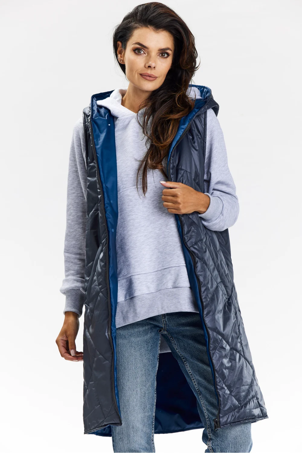 Gilet bleu marine à capuche