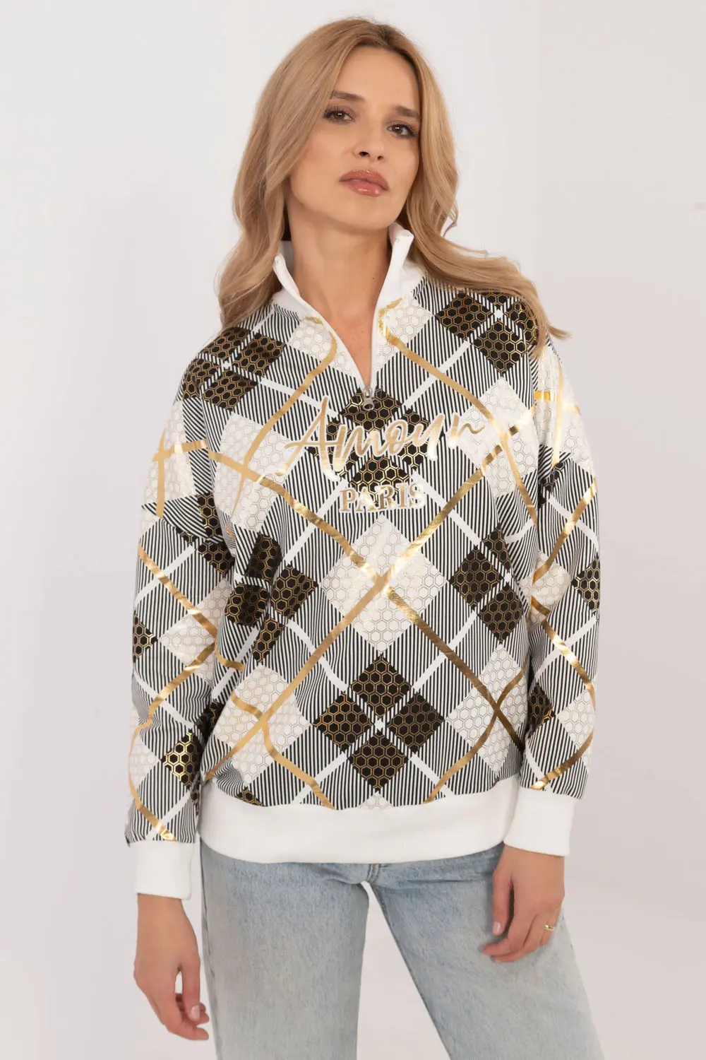 Sweatshirt zippé beige en coton