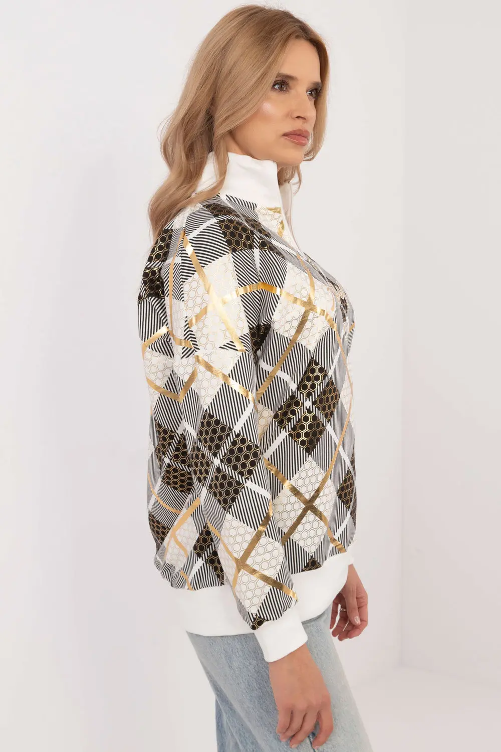 Sweatshirt zippé beige en coton – Image 2