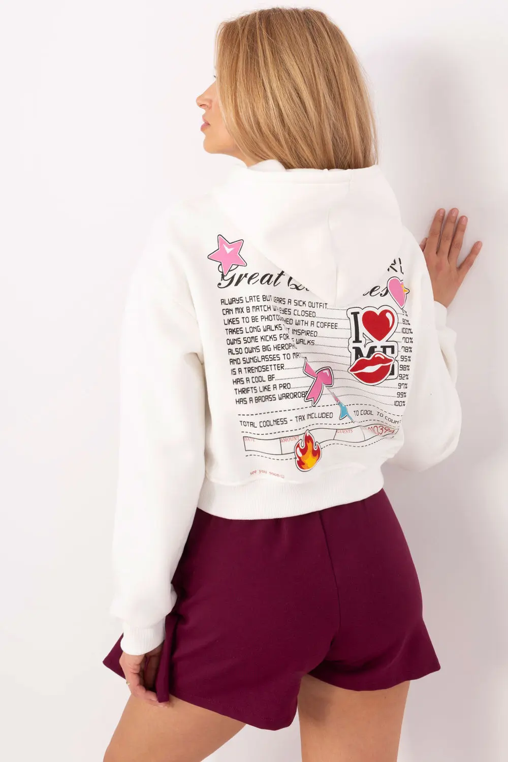 Sweatshirt à capuche beige en coton – Image 3