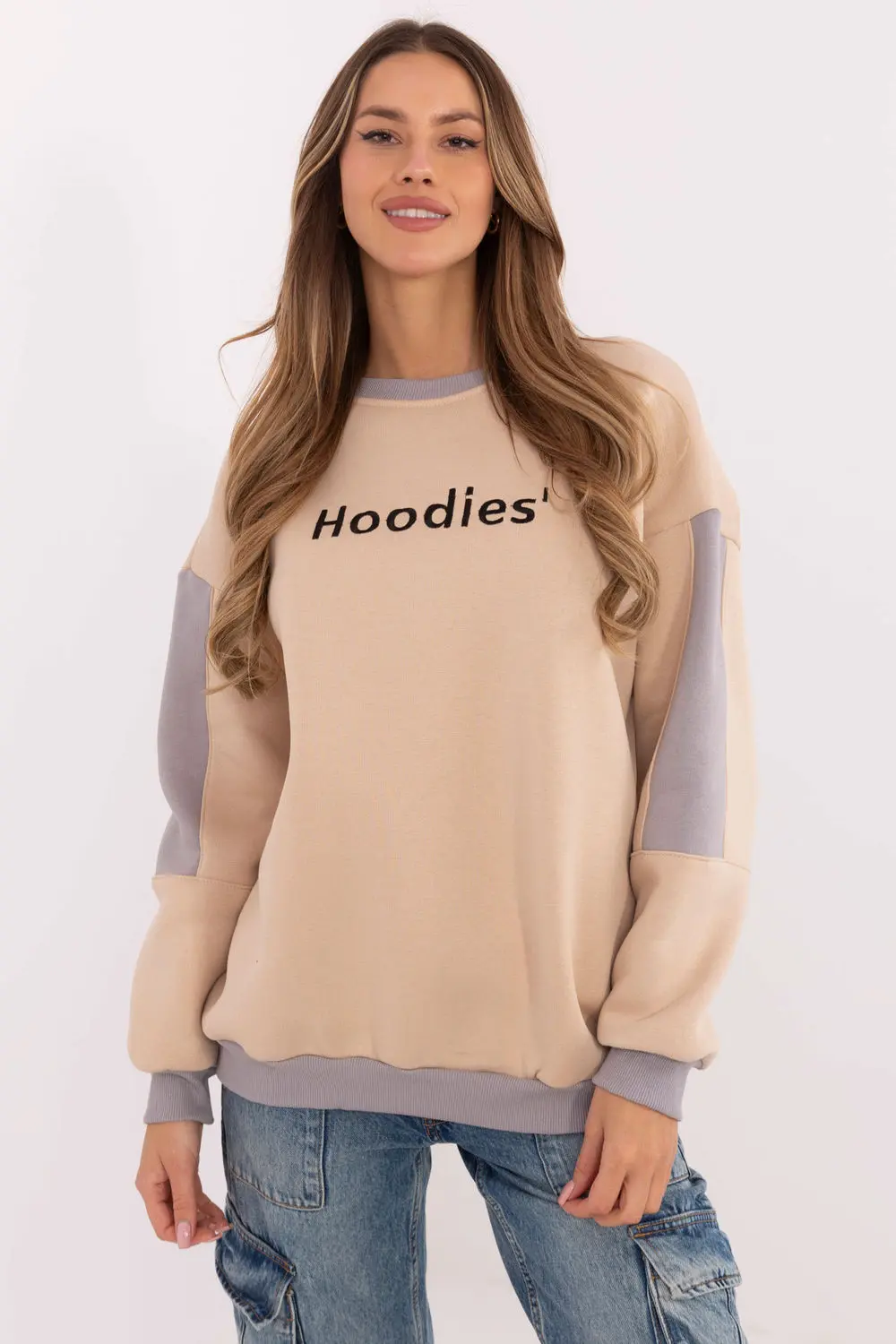 Sweatshirt zippé beige en coton