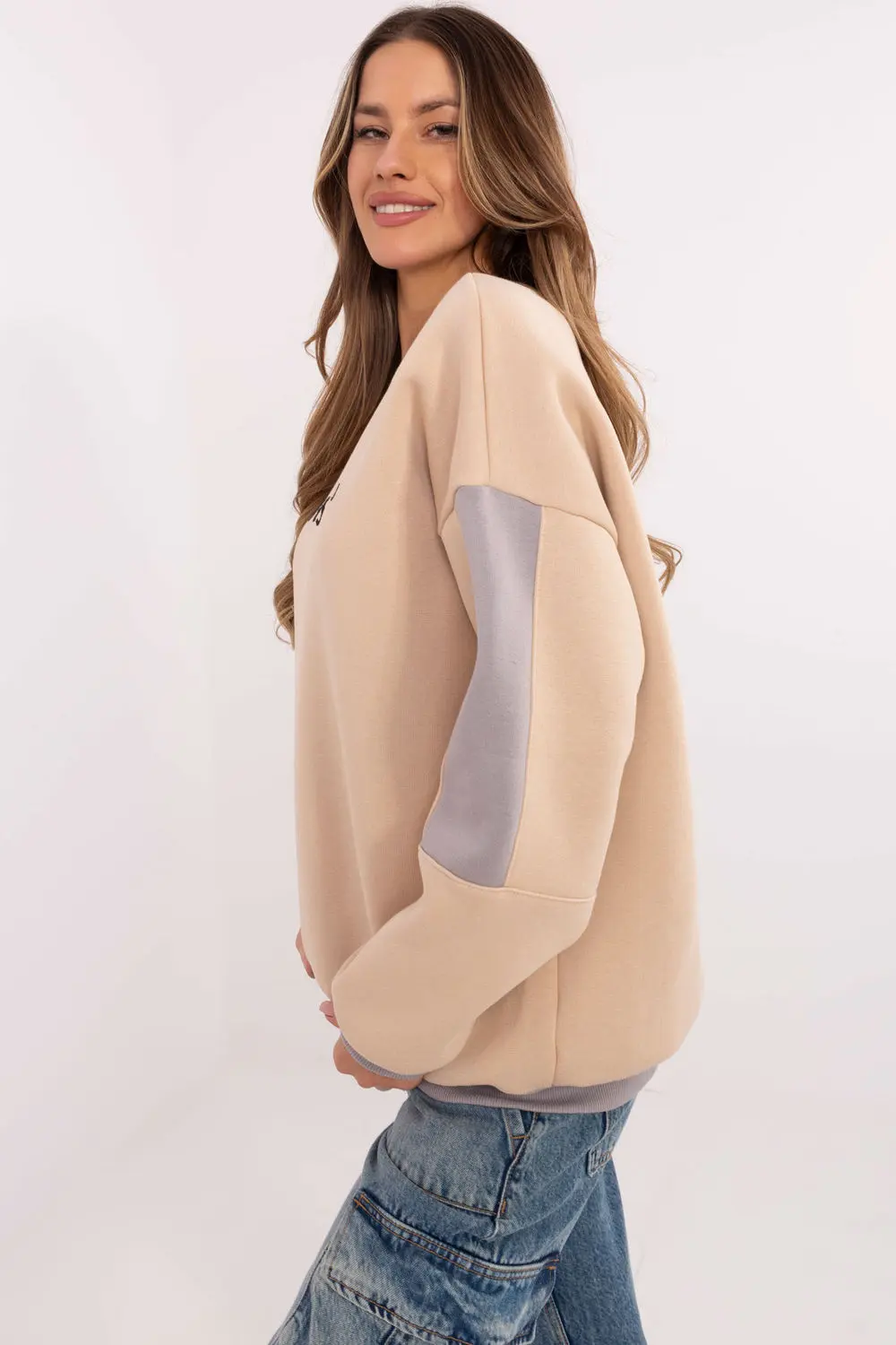 Sweatshirt zippé beige en coton – Image 2