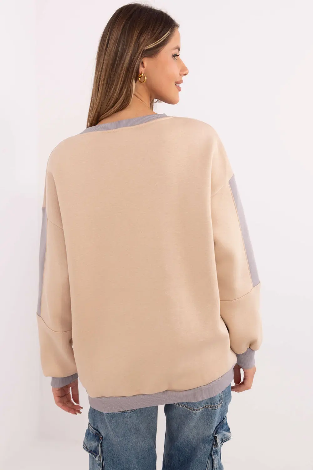 Sweatshirt zippé beige en coton – Image 3