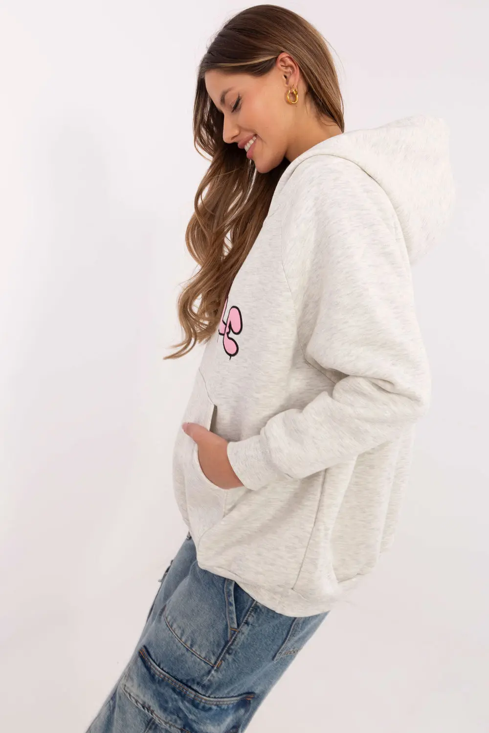 Sweatshirt à capuche gris en coton – Image 2