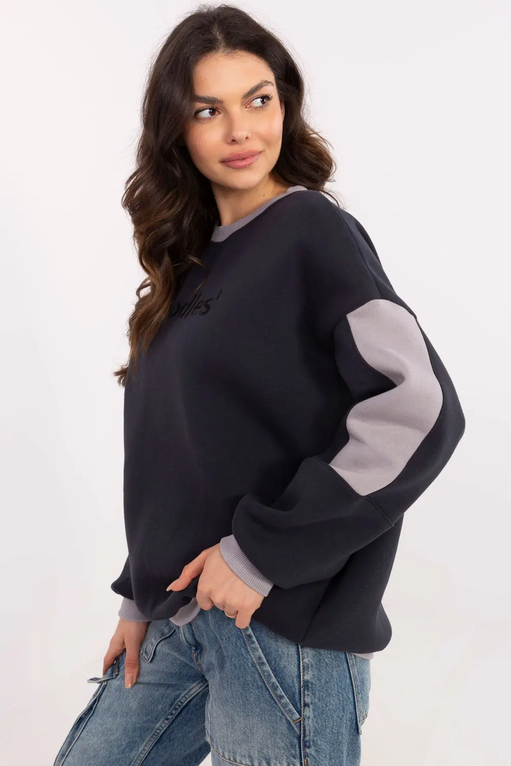 Sweatshirt bleu marine en coton – Image 2