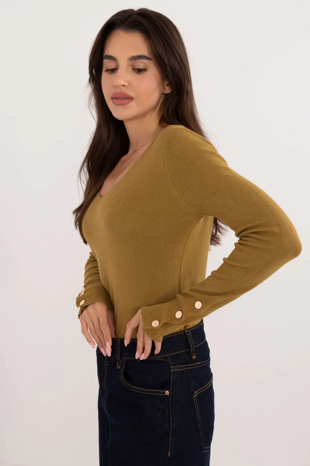 Chandail vert décolleté en V – Image 2