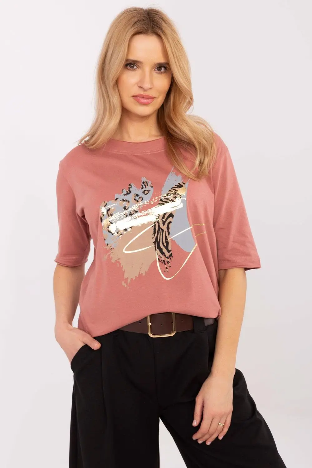 Chemisier col rond rose