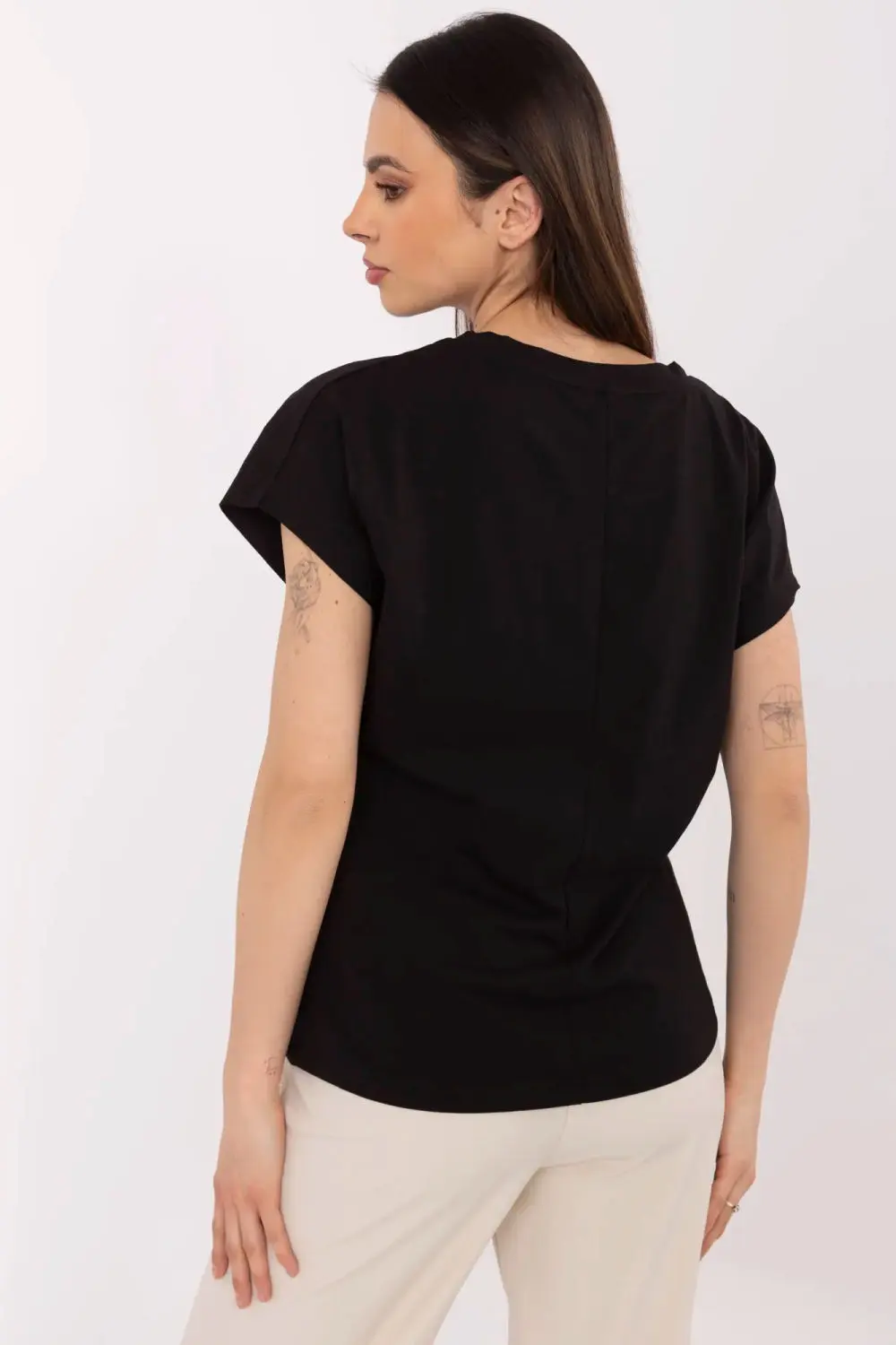 T-shirt décolleté en V noir imprimé – Image 3