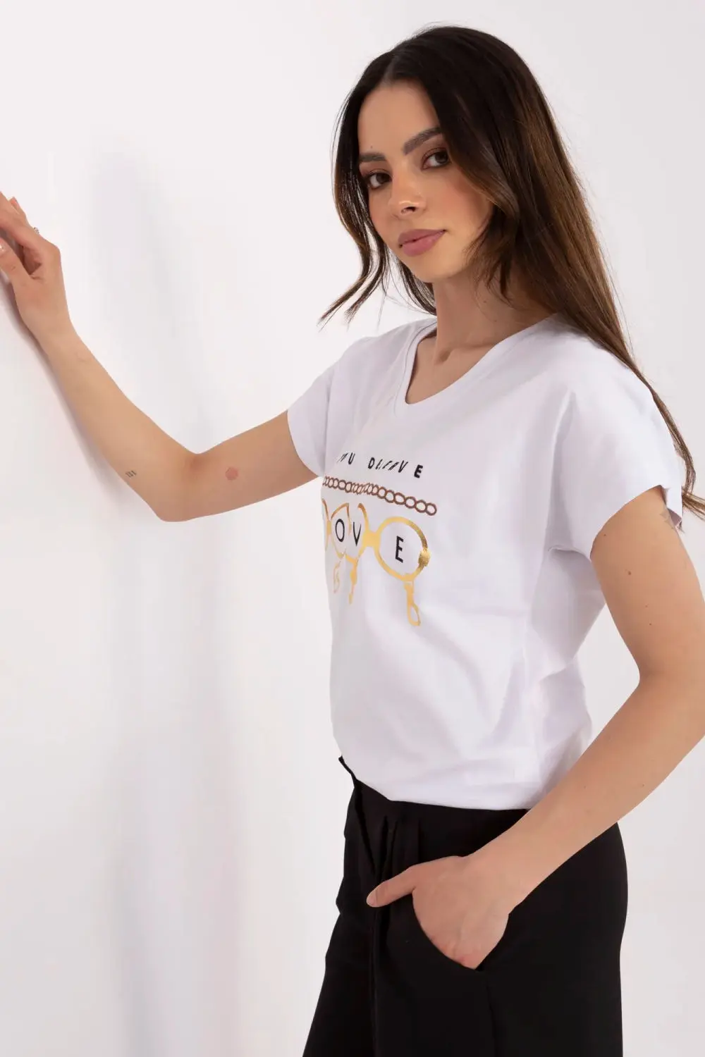 T-shirt décolleté en V blanc – Image 2