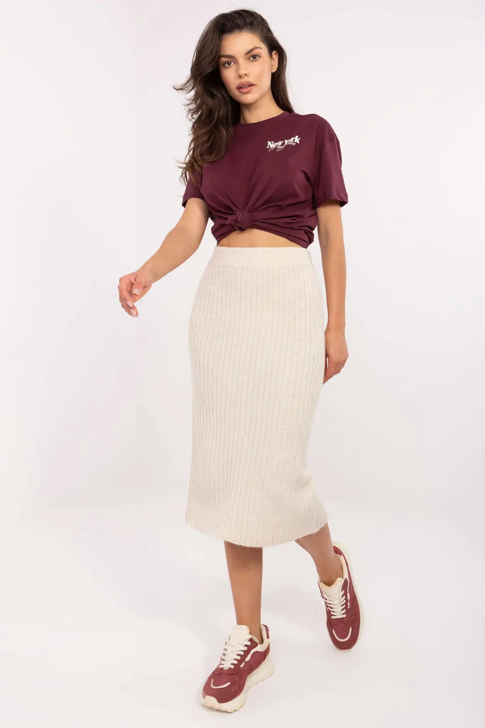 Jupe midi beige
