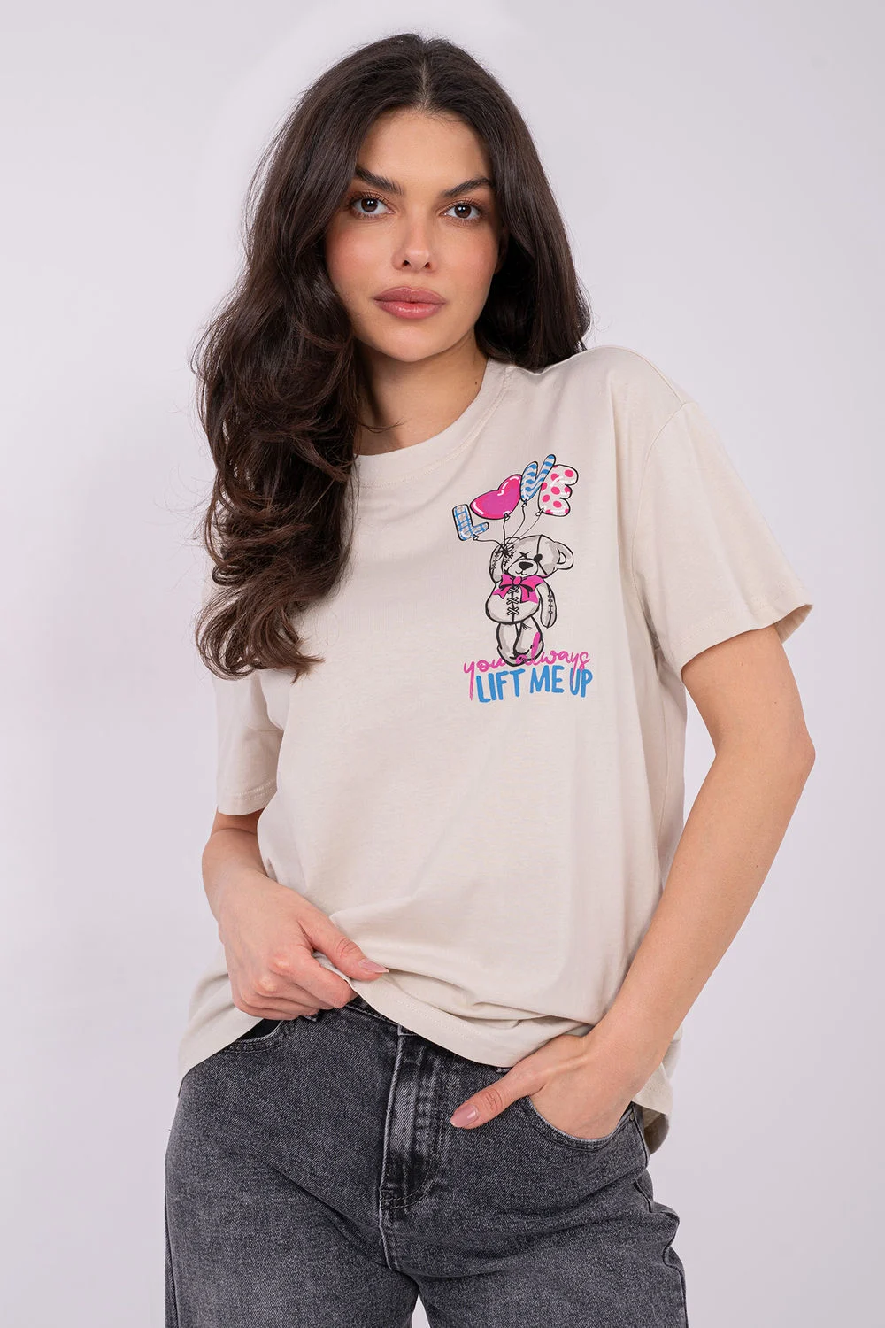 T-shirt beige imprimé