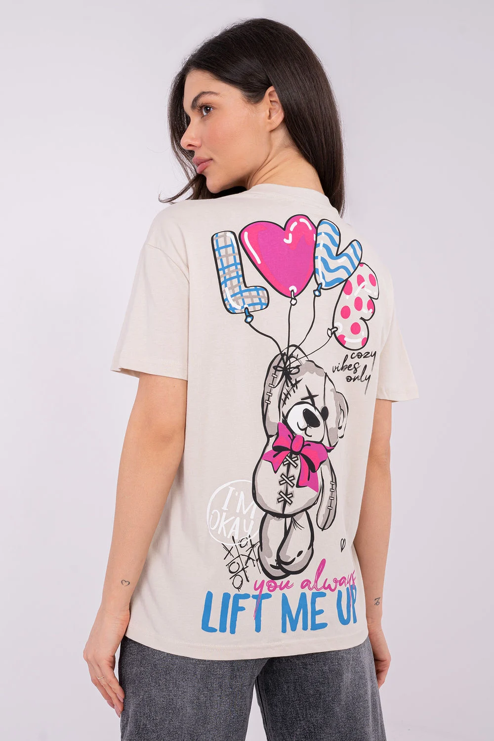 T-shirt beige imprimé – Image 3