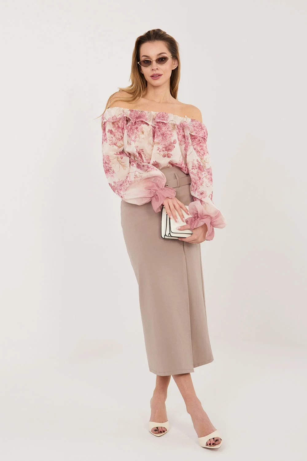 Jupe midi crayon beige