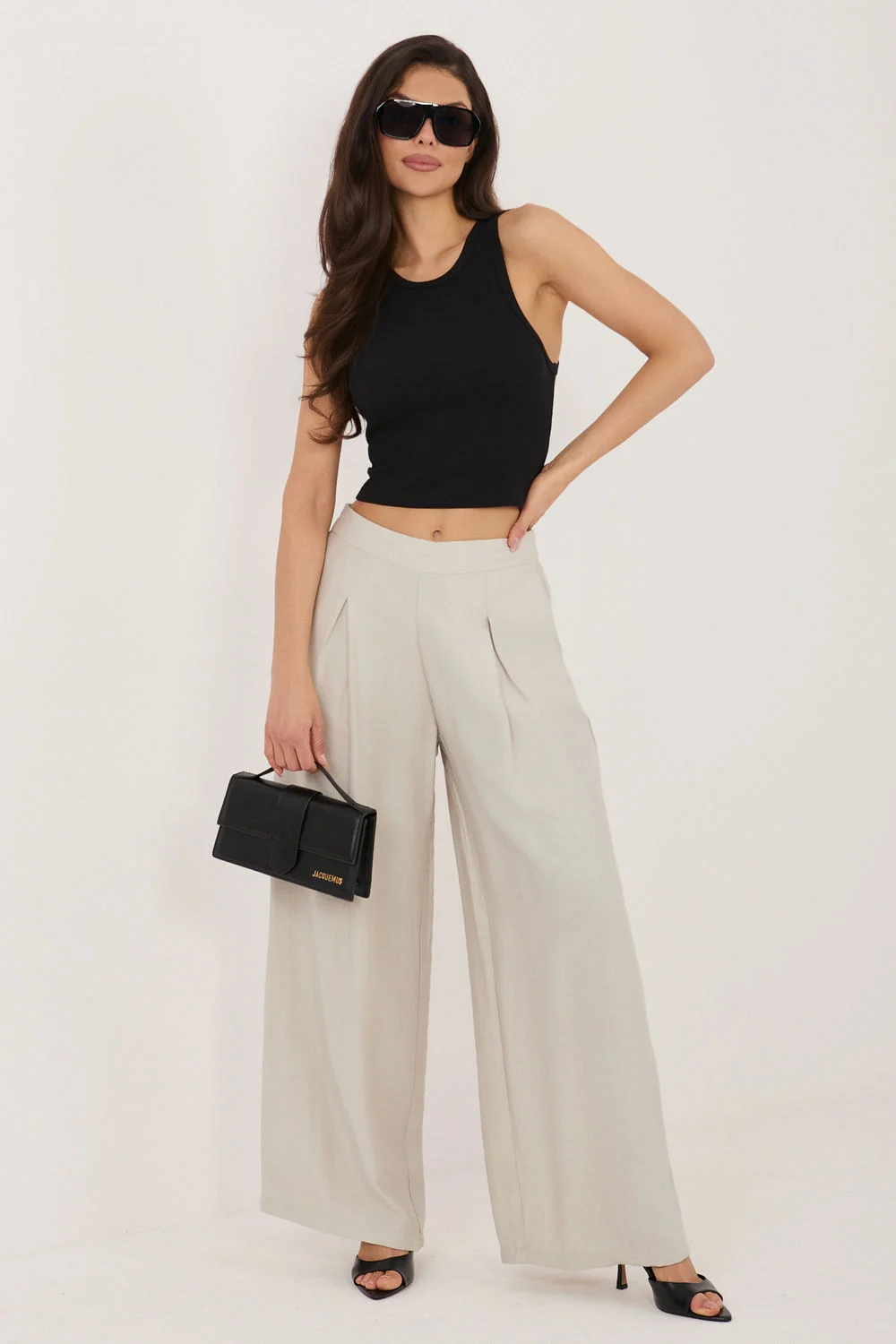 Pantalon palazzo beige à plis