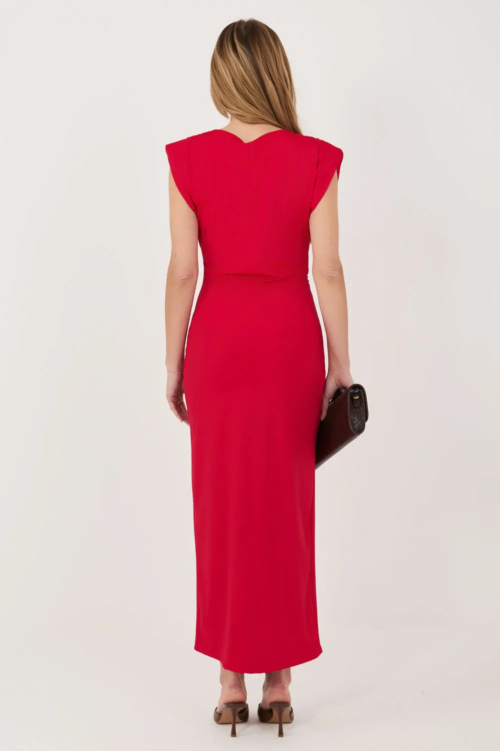 Robe de cocktail midi rouge fendue – Image 3