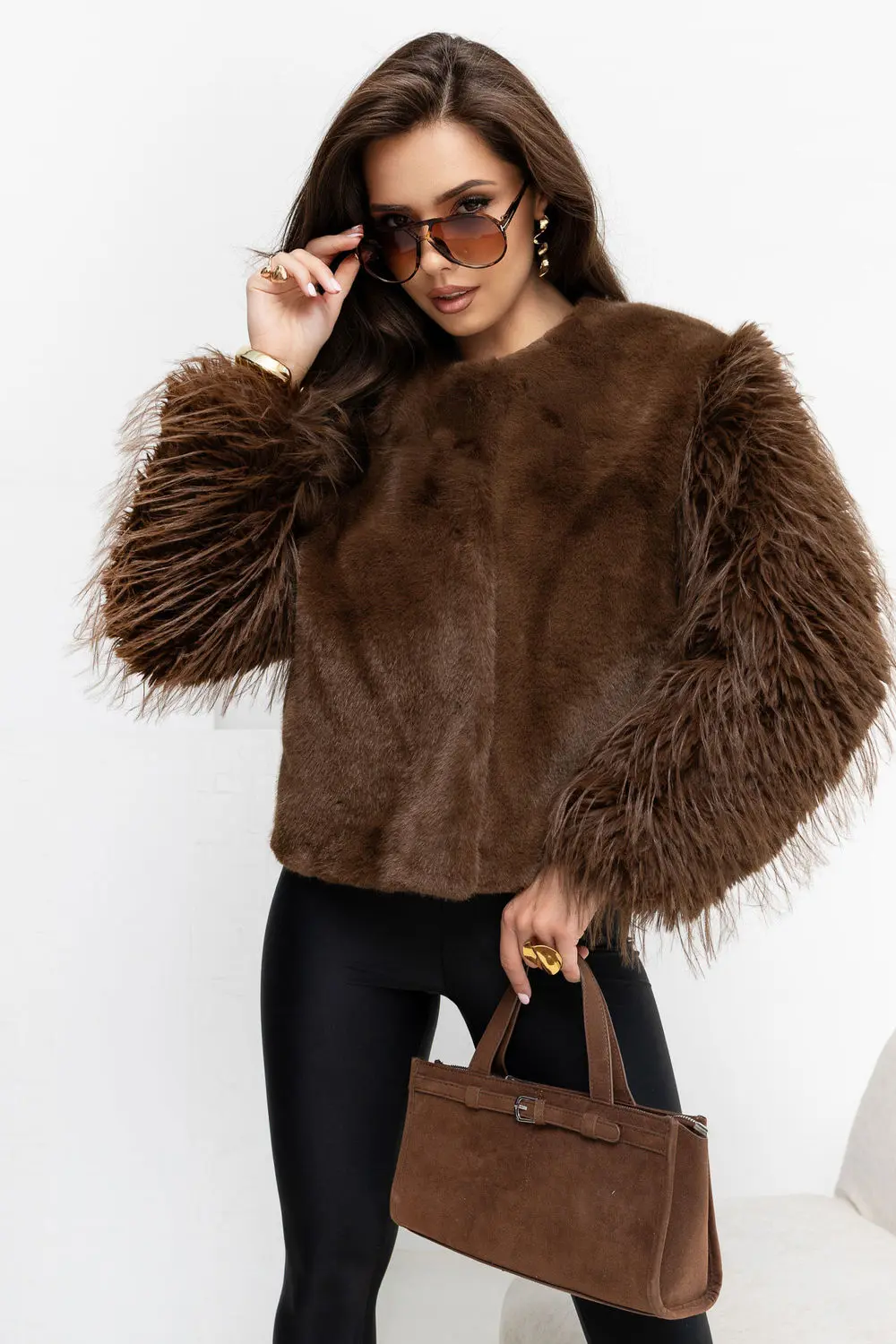 Veste en fausse fourrure brune