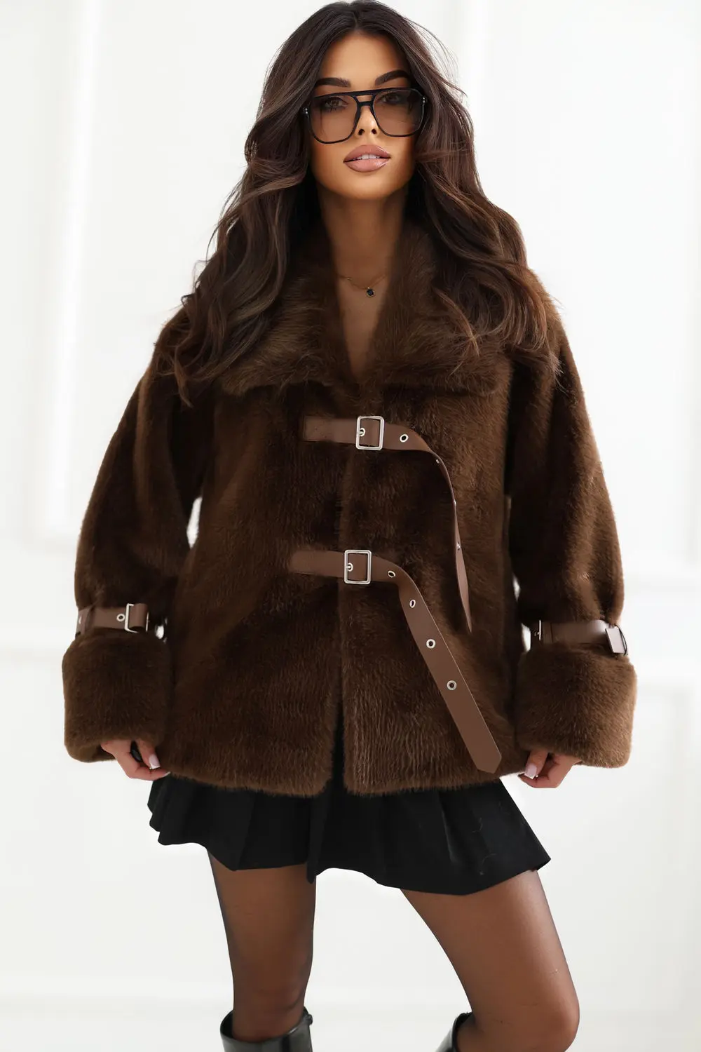 Veste en fausse fourrure brune