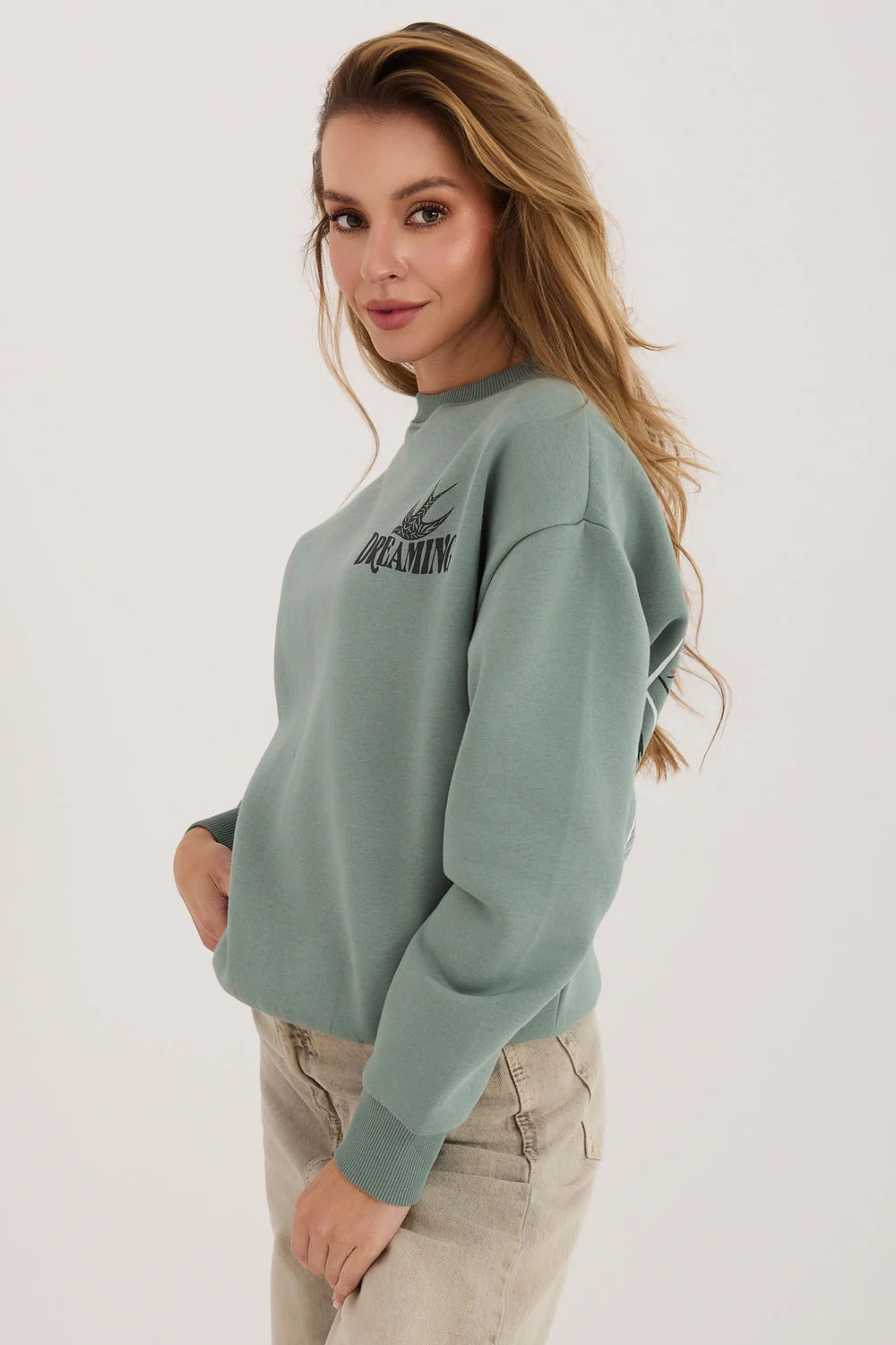 Sweatshirt vert en coton – Image 2