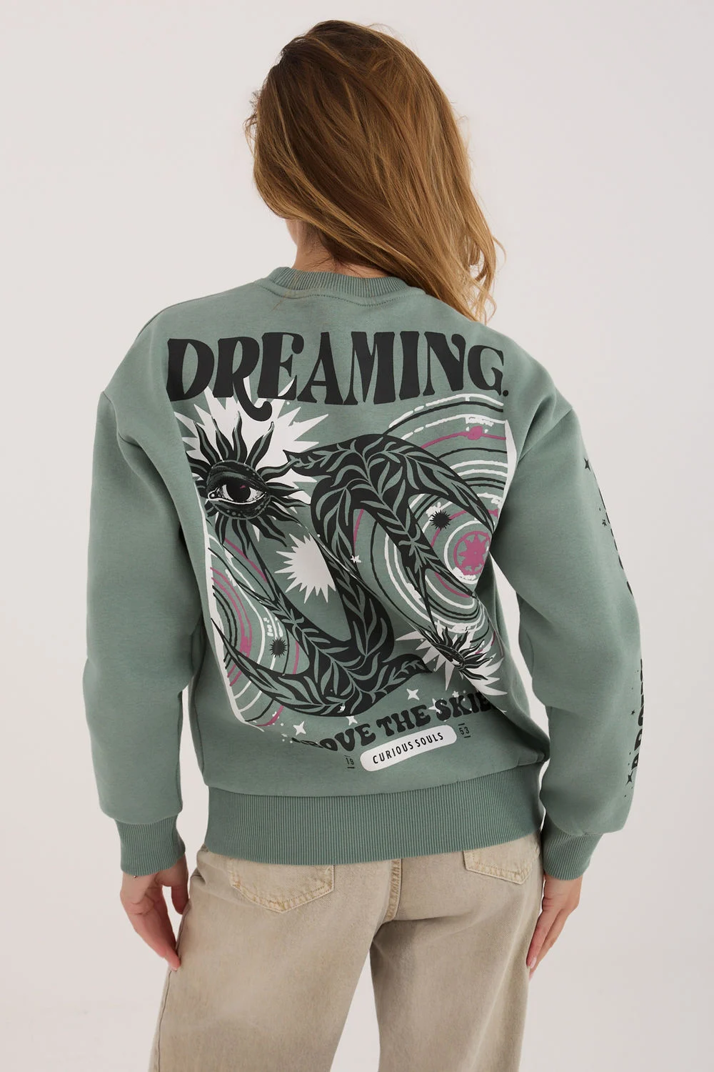 Sweatshirt vert en coton – Image 3