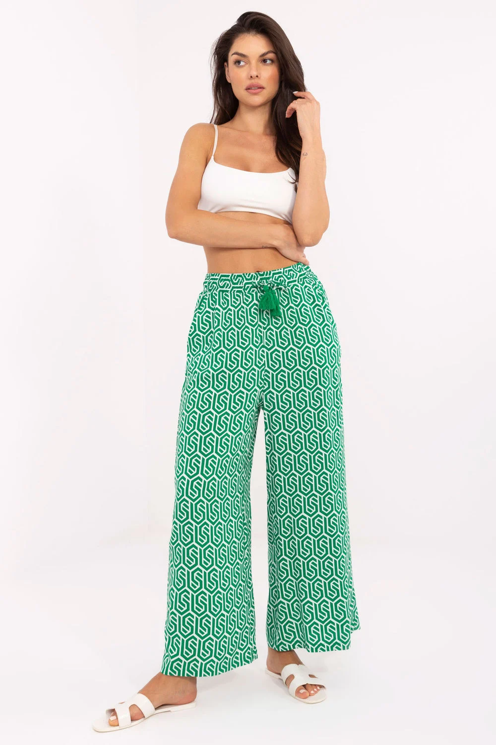 Pantalon palazzo vert à rayures