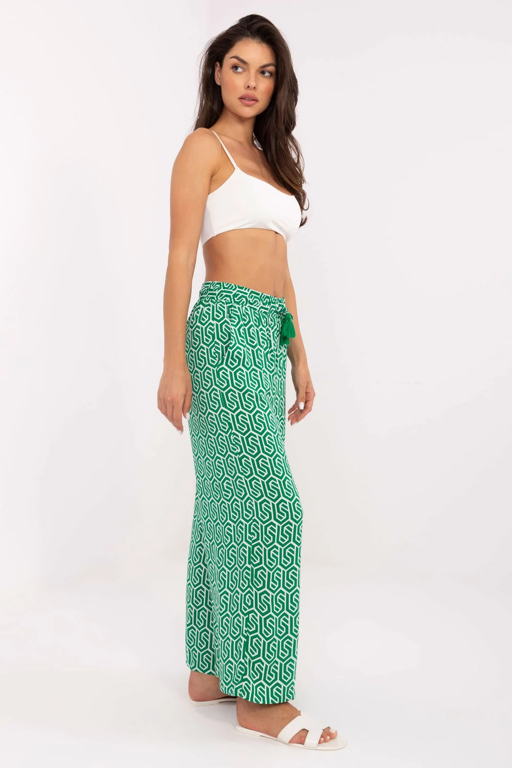 Pantalon palazzo vert à rayures – Image 2