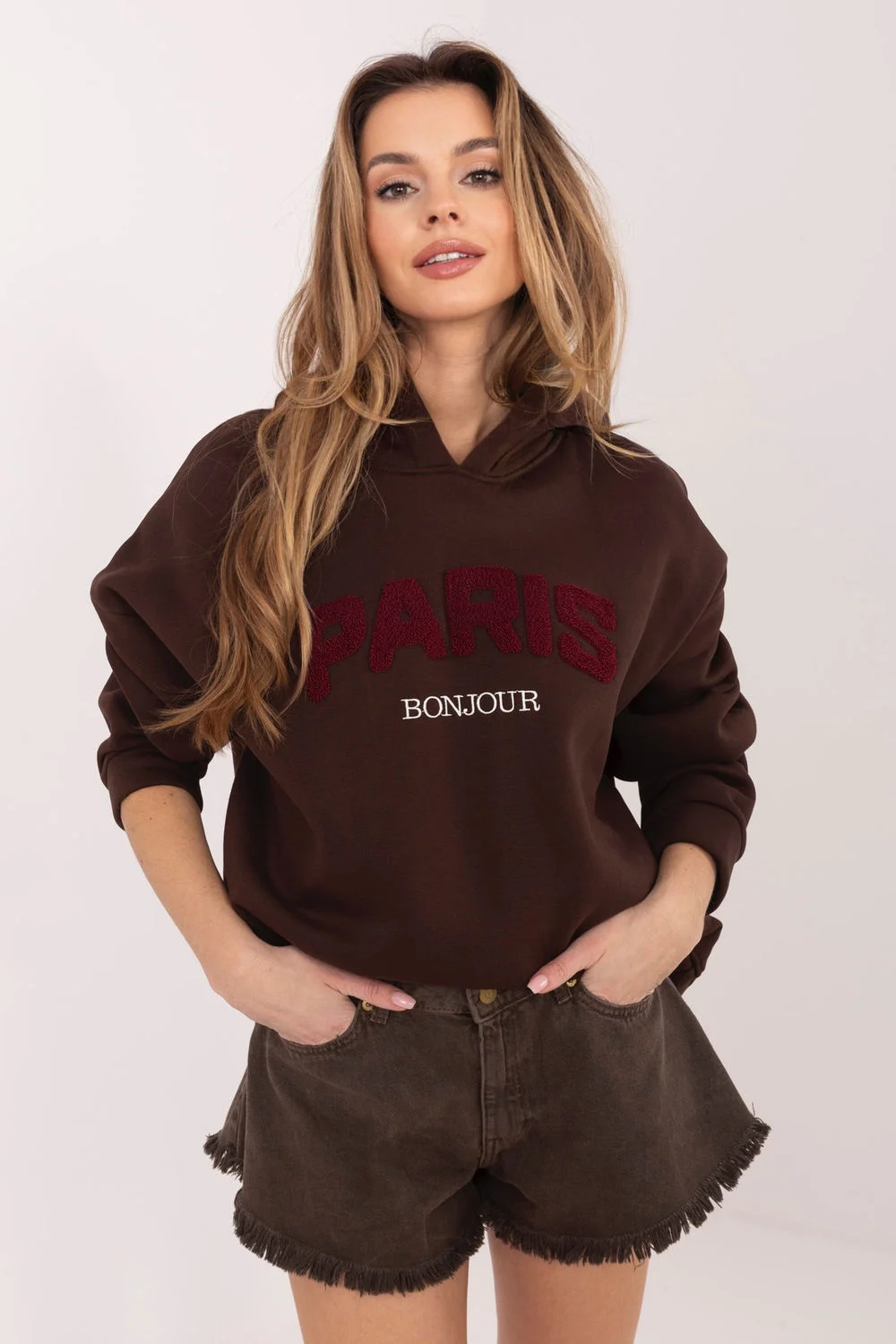 Sweatshirt à capuche brun en coton