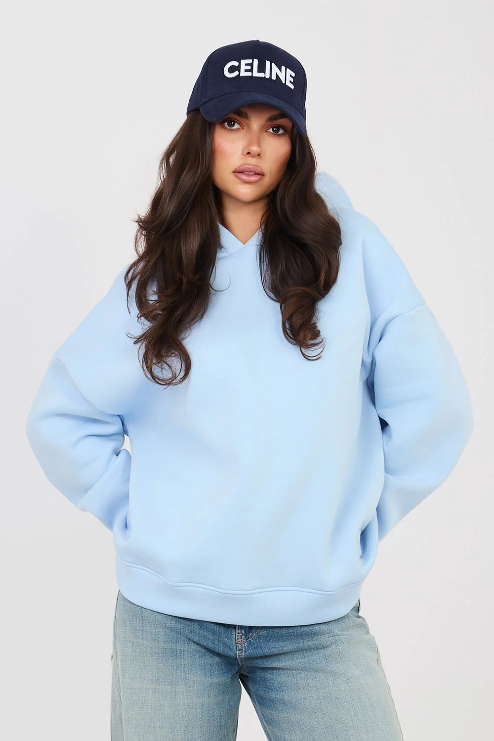 Sweatshirt à capuche cintré bleu en coton