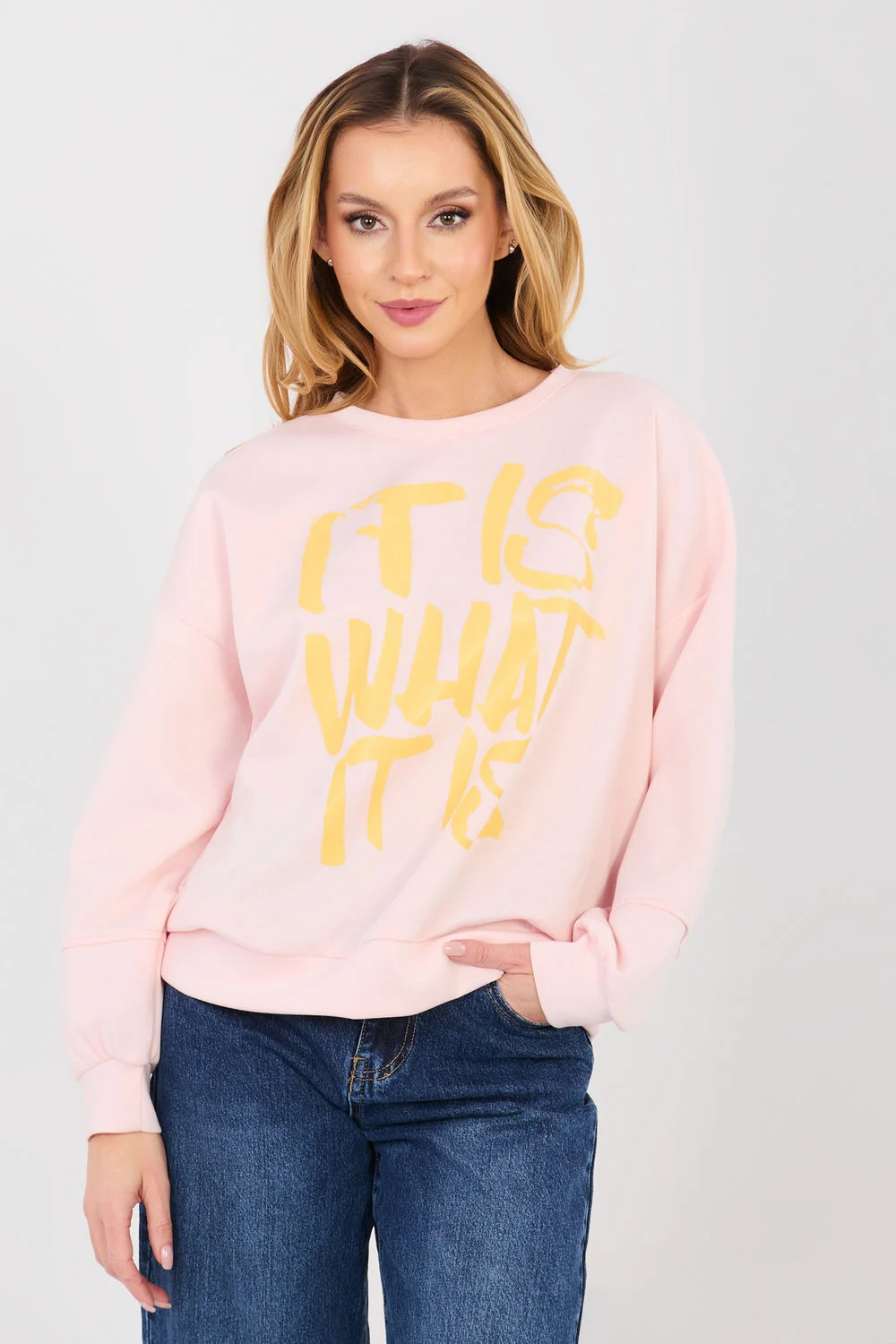 Sweatshirt zippé rose à manches longues