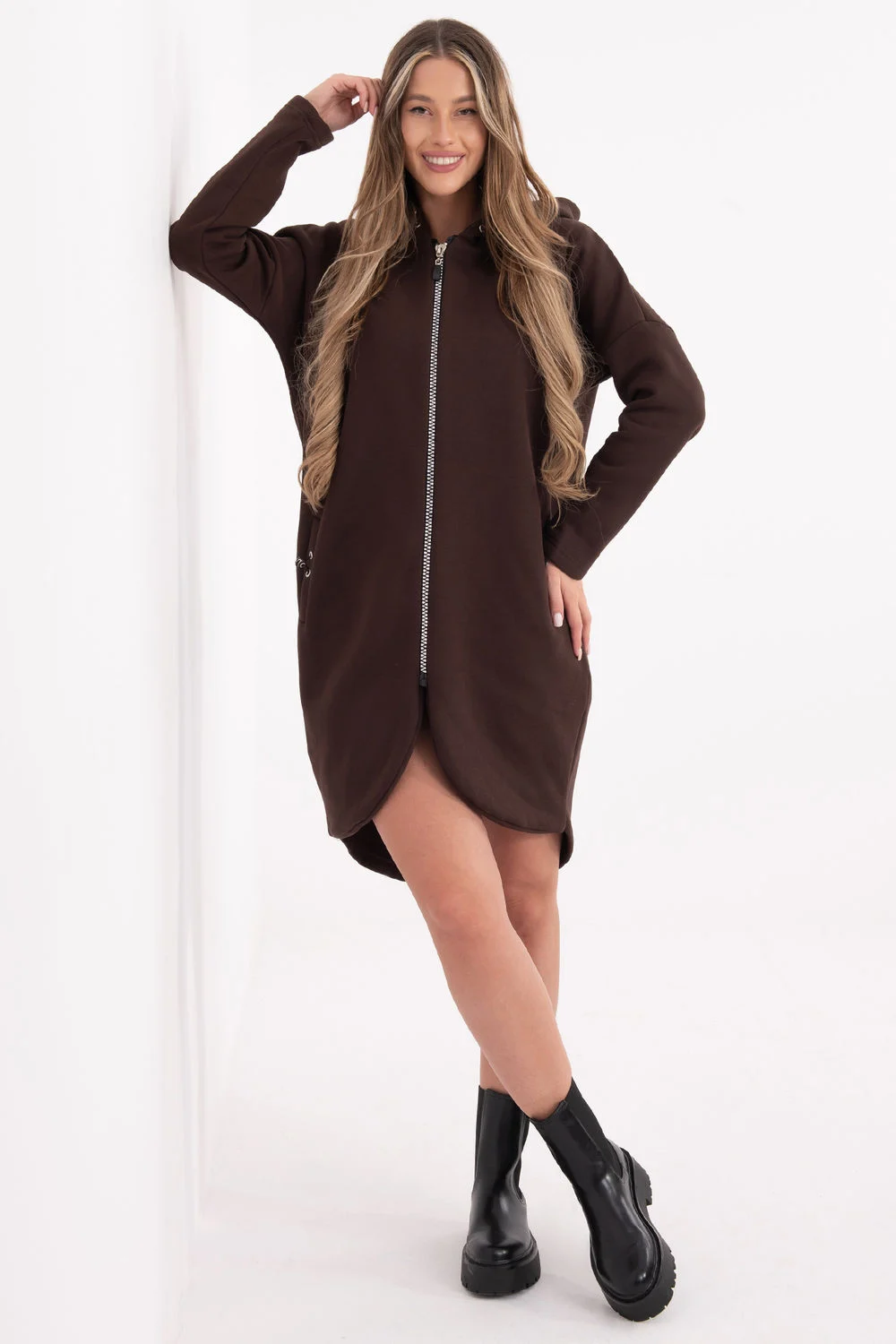Sweatshirt à capuche brun en coton