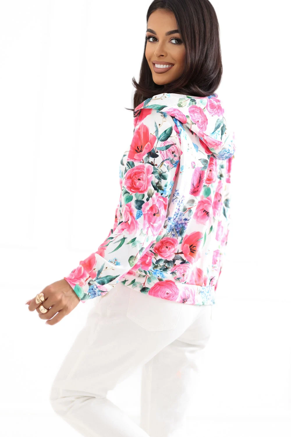 Sweatshirt à capuche rose imprimé – Image 2