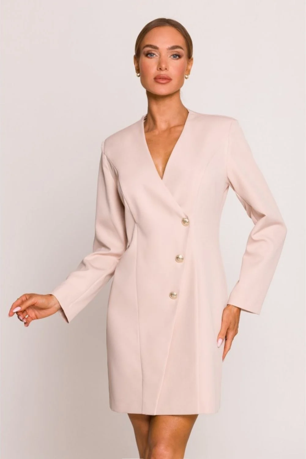 Robe oversize beige à manches longues