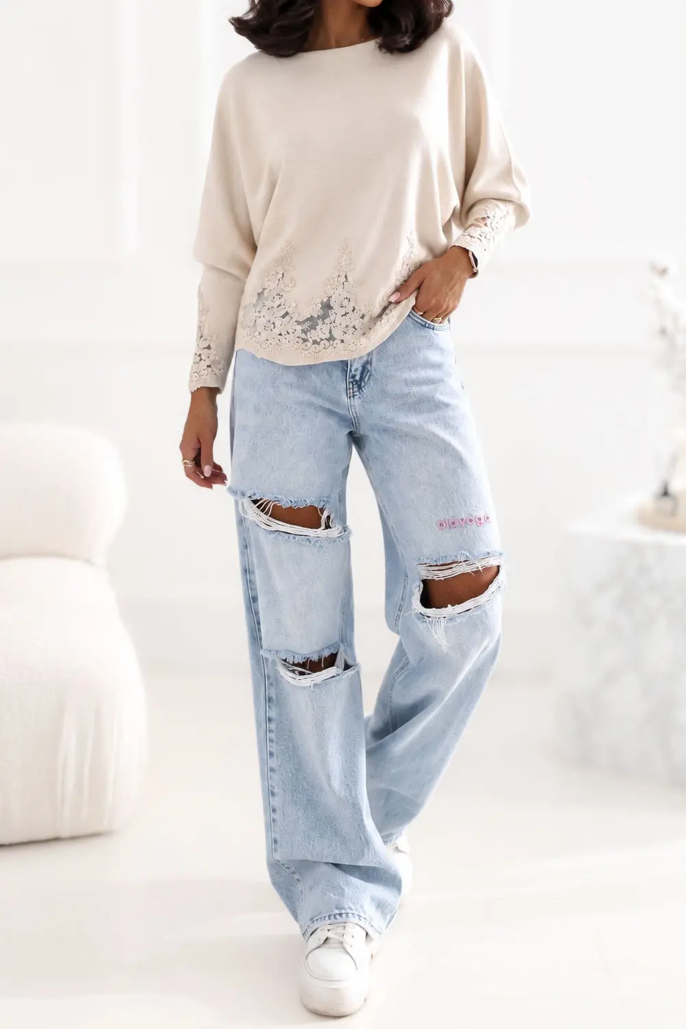 Chandail oversize beige – Image 2