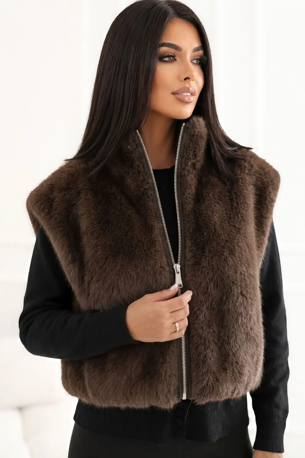 Gilet matelassé brun col montant – Image 4