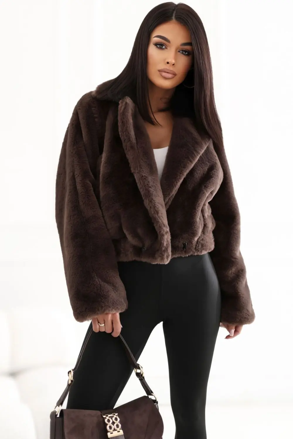 Veste en fausse fourrure brune – Image 4